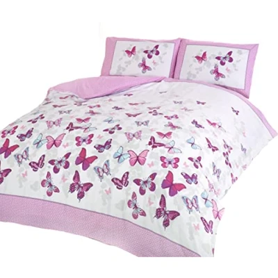 Imagen de Mariposa Flutter Edredón y funda de almohada Rosa, para cama individual, 1 pieza (135x200 cm, 50x75)