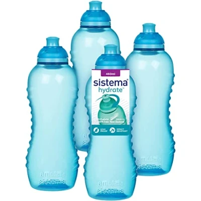 Imagen de Sistema Twist &#039;n&#039; Sip Squeeze Botella de agua deportiva a prueba fugas 460 ml Sin BPA Azul 4 unidades