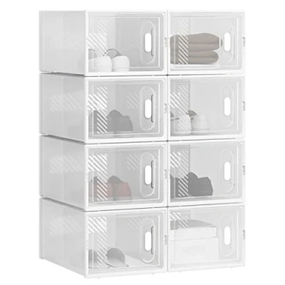 Imagen de WOLTU 8X Cajas de Zapatos Transparentes para Plástico Apilables y Plegables Organizador Almacenamiento Guardarropa, Contenedor con Tapa Frontal, 35x25x19 cm SRX11tp