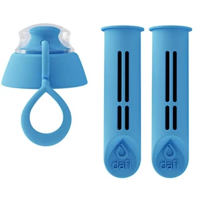 Imagen de DAFI 2 Filtros de Recambio + Tapón para Botella SOFT Deporte con Filtro Recambios Purificador, Filtrador Agua Grifo Cartuchos Sin BPA carbón Azul