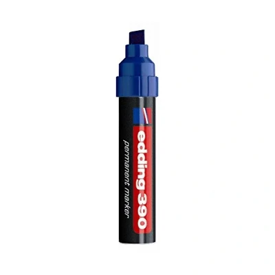 Imagen de edding 390 marcador permanente azul 1 rotulador punta biselada ancha 4 12 mm resistente al agua, secado rápido multiuso, universal para cartón, plástico, madera, metal, vidrio, lienzo