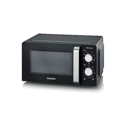 Imagen de SEVERIN microondas 2 en 1 con grill 700 W, analógico 9 programas automáticos, y plato giratorio, negro/acero inoxidable, MW 7781