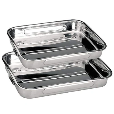 Imagen de MGE 2x Rustidera de Horno Bandeja Universal para Asar Bandejas Hornear Fuentes Acero Inoxidable Set 2