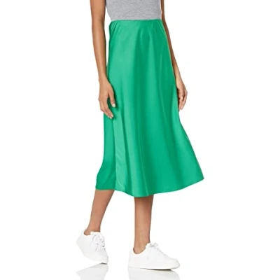 Imagen de The Drop Maya Falda con efecto seda para Mujer, Verde Esmeralda, XS