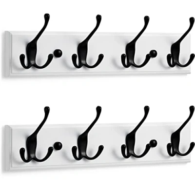 Imagen de LARHN Perchero Pared Blanco y Negro (2 uds.) 4 Colgadores Triples 42 cm Percheros de Diseño para Recibidores, Entradas, Dormitorios Modernos, Habitaciones Infantiles Baños
