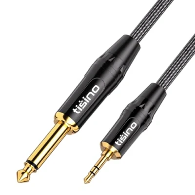 Imagen de Tisino Cable mono de 6,35mm a 3,5 mm TRS estéreo interconexión (adaptador estéreo) 1m