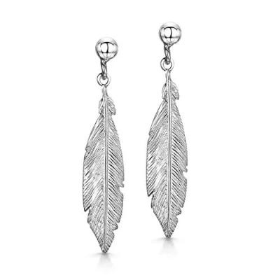 Imagen de Amberta Pendientes Colgantes para Mujer en Plata de Ley 925 Colección Naturaleza: Pluma Boho
