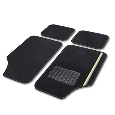Imagen de cartrend 10602 Rally Alfombrillas universales para Coche, 4 Piezas, con Rayas Decorativas Amarillas