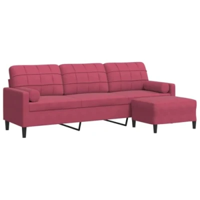 Imagen de vidaXL sofá de 3 plazas con Taburete Terciopelo Rojo Tinto 210 cm, sofá, salón, Tres plazas, tapizado, Asientos salón