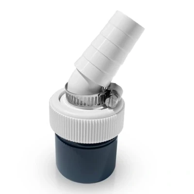 Imagen de Adaptador de desagüe lavadora para lavavajillas Conector máquina en ángulo con boquilla entrada 19 24 mm y salida 40 tubo rosca Material: plástico