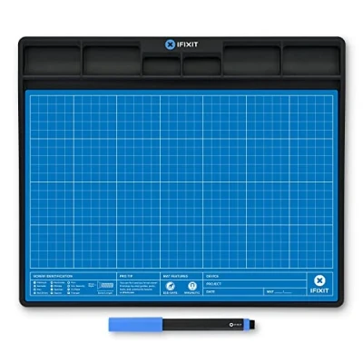 Imagen de iFixit FixMat, alfombrilla de trabajo magnética con compartimentos para tornillos y componentes reparaciones electrónicas, antiestática escribible, bolígrafo