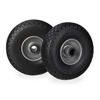 Imagen de Relaxdays Juego de ruedas para camión saco negro/gris, a prueba pinchazos, 10026071_957, neumáticos goma maciza 3.00 4, llanta acero, eje 25 mm, 100 kg, 260x85 negro/gris