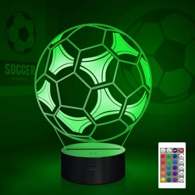 Imagen de CooPark Lámpara fútbol 3d, cool deporte LED Óptico Holograma Luz de noche 16 colores cambian con control remoto, decoración la habitación los niños Regalos creativos para niñas