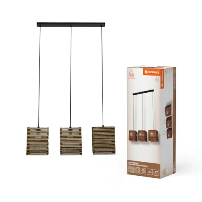 Imagen de LEDVANCE 3 luces Decor Cardboard Square marrón de cartón ondulado, E27, 830 mm longitud, pantalla material reciclado, sostenible gracias a una fuente luz reemplazable, fácil instalar