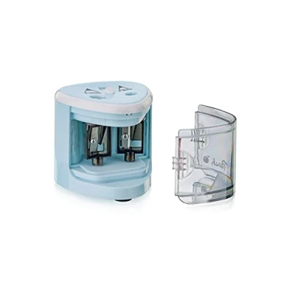 Imagen de Peach sacapuntas eléctrico universal PO102, incluye piezas de repuesto, para todos los lápices, lápices colores, delineadores ojos y ceras, doble 6 8 mm 9 12 mm,