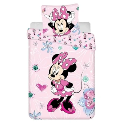 Imagen de Disney Juego de cama infantil (160 x 200 cm, funda almohada 70 80 100% algodón), diseño Minnie Mouse con corazones, color rosa