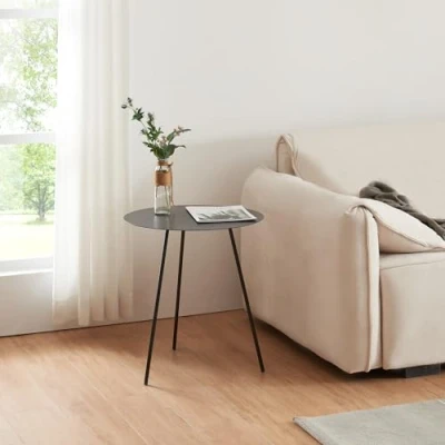 Imagen de [en.casa] Mesa Auxiliar Redonda para Salón Entrada Dormitorio de Centro Mesilla Noche con 3 Patas Estable Versátil Metal 53 x Ø 50 cm Negro