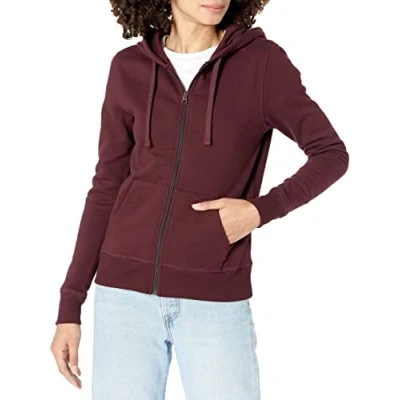 Imagen de Amazon Essentials Sudadera de Cremallera Completa, Forro Polar y Tejido Rizo Francés (Disponible en Tallas Grandes) Mujer, Burdeos, XL