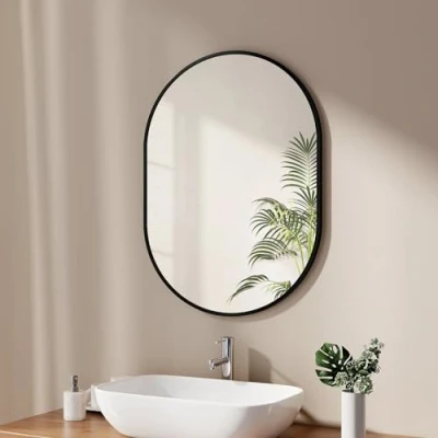 Imagen de EMKE Espejo de baño (60 x 80 cm, Pared, Cuarto baño, Marco Negro, Ovalado, Horizontal/Vertical, para Pasillo, Sala Estar, Dormitorio, Aseo Invitados