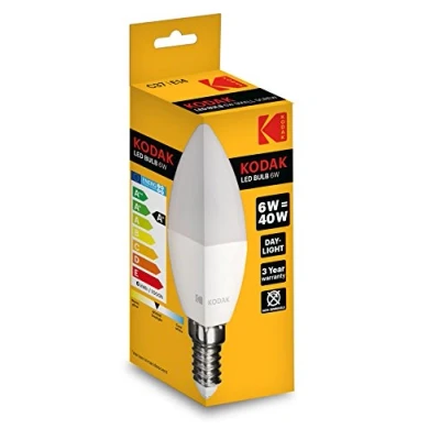Imagen de Bombilla KODAK LED Vela C37 E14 480LM Dia 6000K 6W=40W NO Regulable