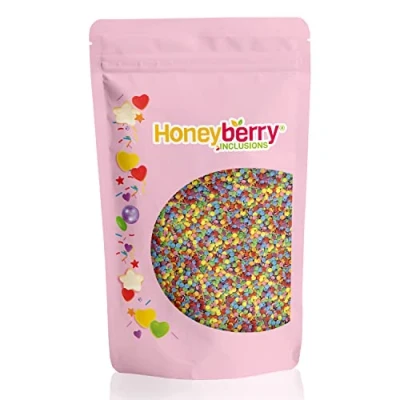 Imagen de HONEYBERRY INCLUSIONS Círculos de confeti multicolor arcoíris 200 g, gránulos decoración comestibles alta calidad para hornear, decoraciones cupcakes y pasteles, helados, postres