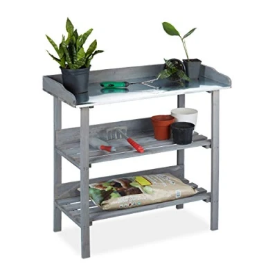 Imagen de Relaxdays Mesa para huerto Urbano con Tres estantes, Madera, 86 x 92 42 cm, Gris