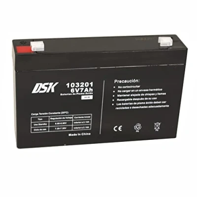 Imagen de DSK Batería de Plomo AGM Recargable Sellada 6V y 7Ah. Ideal para Coche Motos eléctricos niños, Patinetes, Sistemas SAI/UPS, Seguridad comunicación, Luces Emergencia
