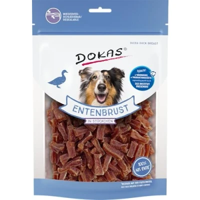 Imagen de DOKAS Pechuga de Pato en trozos Snack Premium sin Gluten tamaño práctico para Perros Ideal Entrenamiento 1 x 200 g