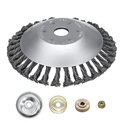 Imagen de Ellxen cepillo de malas hierbas acero inoxidable, desbrozadora, 200 x 25,4 mm, cono para hierbas, con 4 adaptadores, giratorio silvestres, puede eliminar
