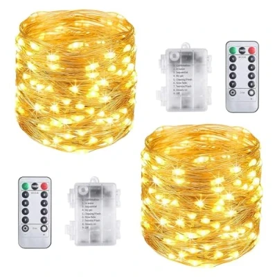 Imagen de Vicloon Luces LED Exterior, 2Pcs Cadena de Impermeable 10M/100 LED, Blanco Cálido Interiores o Exteriores, Decorar para Carnaval,Casa,Navidad,Boda,Halloween y Todas Fiestas