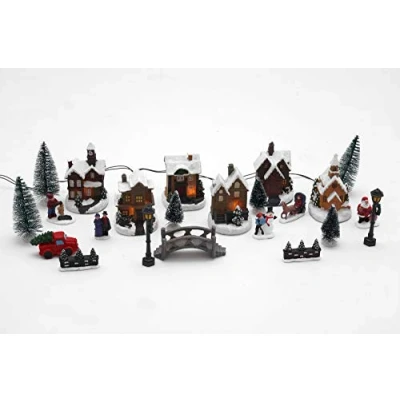Imagen de Spetebo pueblo navideño con iluminación LED, 25 piezas, invernal iluminado y funciona pilas, decoración de mesa