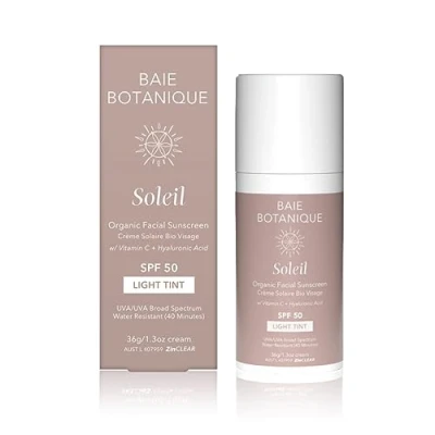 Imagen de Baie Botanique Soleil Protector solar facial bio SPF 50 con vitamina C ácido hialurónico para el rostro tinte claro 36g