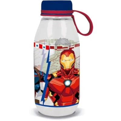 Imagen de Marvel Botella Ecozen transparente para niños, tritan Avengers Iron Man Hulk Capitán América, 460 ml, con capucha y mango de silicona