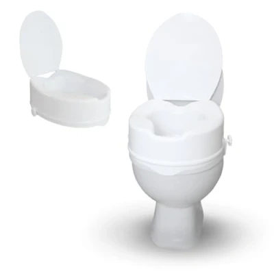 Imagen de Mobiclinic®, Elevador WC para adulto, Con tapa, 14 cm, Adaptable a inodoros ovalados, Sistema de fijación lateral, Marca española, modelo Titán