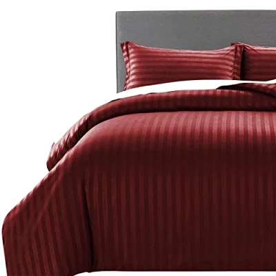 Imagen de MOONLIGHT20015 Juego de funda edredón Super King 300 hilos con 2 fundas almohada calidad hotel suave cama (Borgoña, King)