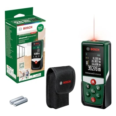 Imagen de Medidor láser UniversalDistance 50C de Bosch (Mide con precisión distancias hasta 50 m, conectividad Bluetooth, Diferentes Funciones medición, en Caja para e Commerce)