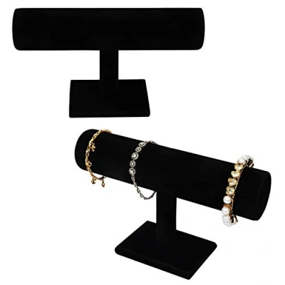 Imagen de BELLE VOUS Organizador de Pulseras Terciopelo Negro Barra en T (Pack 2) Muestre su Joyas con Pulseras, Relojes, Collares y Brazaletes Expositor