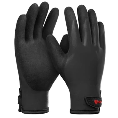 Imagen de KAYGO guantes de trabajo impermeables y cálidos invierno, recubrimiento látex mano completa, revestimiento térmico, para trabajos al aire libre en invierno congeladores (Negro, talla 9)