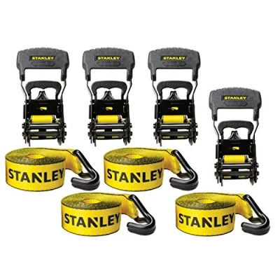 Imagen de STANLEY S10074 Correas de Amarre trinquete 1.5 Pulgadas x 16 pies, Transporte Carga Pesada (Resistencia a la Rotura 3.3 Libras), Paquete 4