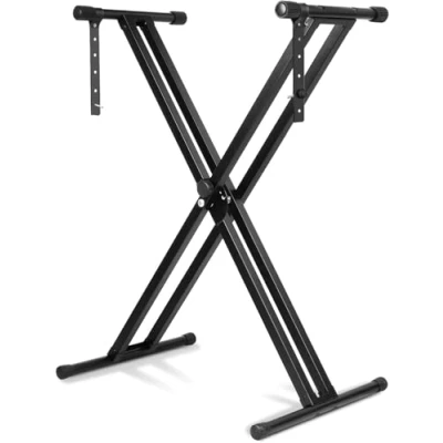 Imagen de ROCKSTAR Soporte Plegable Teclado y Piano, Altura Ajustable, KS422 Preensamblado para Piano Digital con Correas de Bloqueo, Marco X Doble Refuerzo, Carga 35KG, Negro