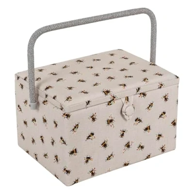 Imagen de Hobby Gift Costurero grande exclusivo, caja de almacenamiento para manualidades, bandeja accesorios, alfiletero, mango PVC, 23,5 x 31 20 cm, Abejas