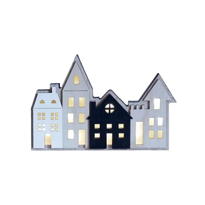 Imagen de Spetebo Figura decorativa con luces LED de Navidad, madera, 23 x 16 cm, iluminación blanca cálida, silueta pueblo navideño, decoración mesa, ventana, Adviento