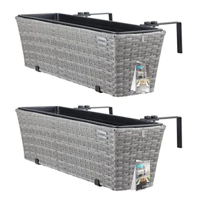 Imagen de CASARIA 2X Maceteros de Balcón Gris 60x20x19 11L Incl. Soporte Maceta Plástico Colgante Terraza