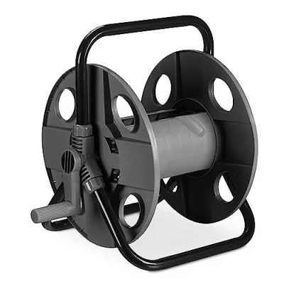 Imagen de Relaxdays Portamangueras, para Mangueras de 30 m 1/2&quot;, Acero, Plástico, Enrollamangueras, 38 x 42 31 cm, Gris/Negro