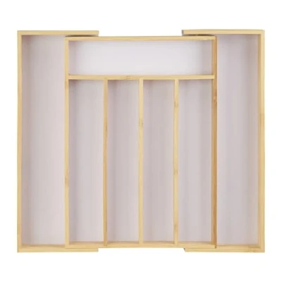 Imagen de Relaxdays Cubertero Extensible, Bambú, Marrón y Blanco, 5 x 40 35 cm