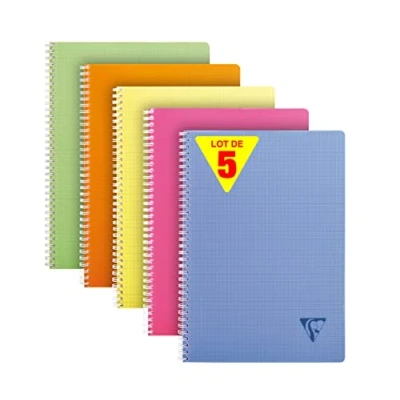 Imagen de Clairefontaine 328126C Colección Linicolor FRESH Lote de 5 Cahiers à Spirale A4 21x29,7 cm 180 Páginas Petits Carreaux Papier Blanc 90 g Couverture Polypro Transparente Couleurs Aléatoires