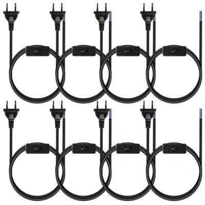 Imagen de 8 cables con interruptor y enchufe, 1,8 m cable de alimentación interruptor, 2 cables, 0,75 mm², enchufe europeo para lámparas iluminantes(Negro)