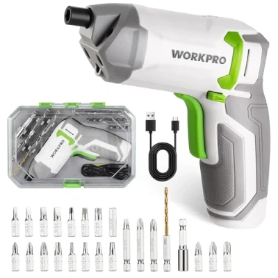 Imagen de WORKPRO Destornillador Eléctrico de 3,6V, Destornilladores Excéntricos Inalámbricos, 24 Piezas Juego y Puntas, Atornillador con Portabrocas Magnético, Luz LED Estuche Portátil