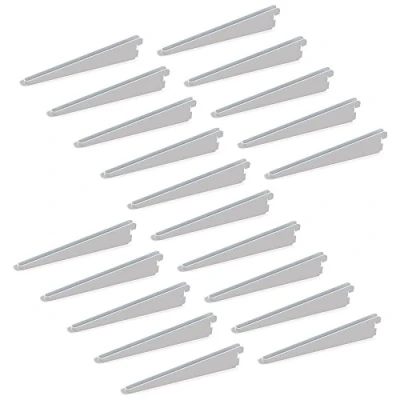 Imagen de Emuca 7909012 Escuadras de estante para perfil cremallera perforación doble paso 32mm, Blanco, 470mm, Set 20 piezas