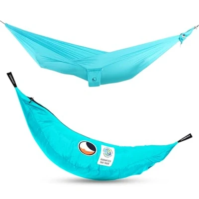 Imagen de Ticket To The Moon Hamaca Compacta Liviana, Comercio Justo y Hecho a Mano, Turquesa, para Viajes, Camping Uso Cotidiano, 3.2 * 1.55m, sólo 480g, Seda de paracaídas, Armado &lt; 1min
